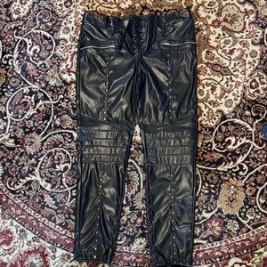 Black Faux Leather Pants embellished tie waist see measurements for fit